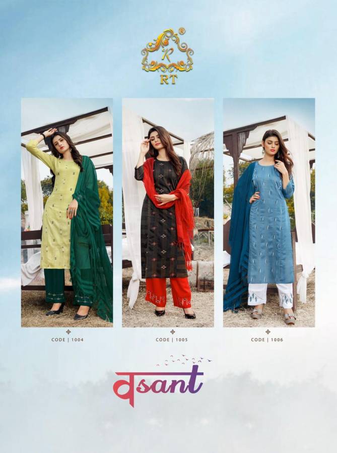 RT VASANT Latest Ethnic Wear Embroidery And Block Print Jari Lining With Full Inner Kurti With Bottom Collection
